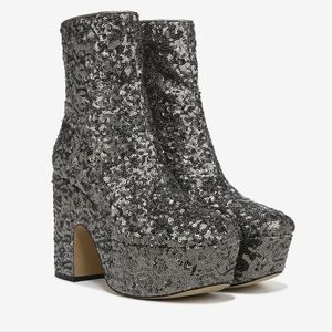Sequin Platform Ankle Boots - Silver